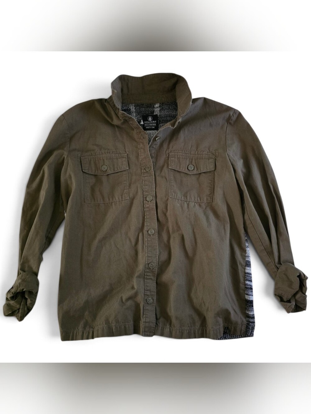 Volcom Olive Green Canvas Knit Back Mountain Sun Jacket Utility Shacket M